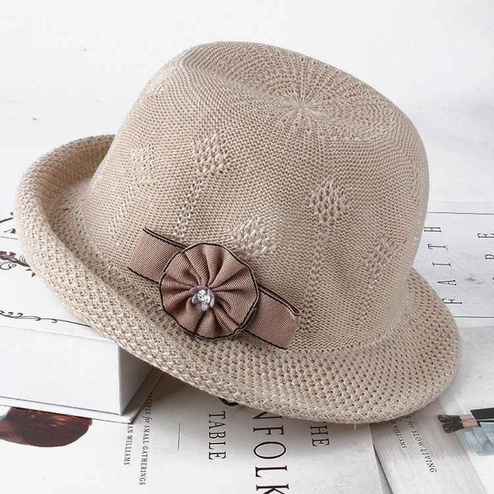 Korean-Inspired Floral Knitted Sun Hat for Women - Trendy Alice Style
