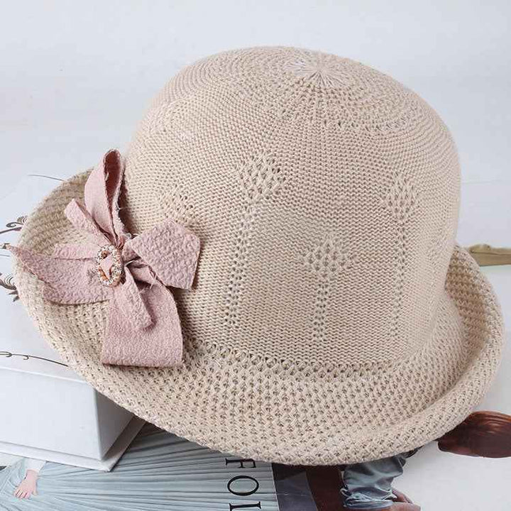 Korean-Inspired Floral Knitted Sun Hat for Women - Trendy Alice Style
