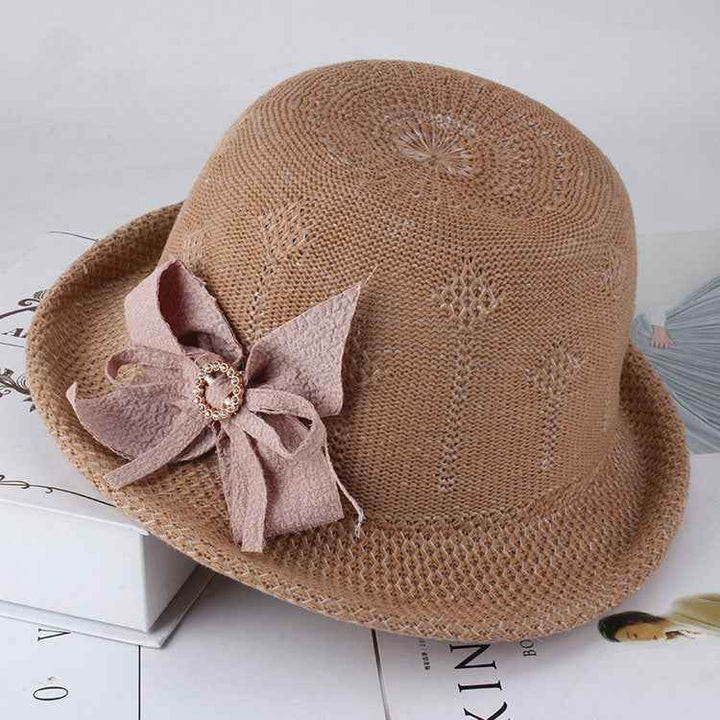 Korean-Inspired Floral Knitted Sun Hat for Women - Trendy Alice Style