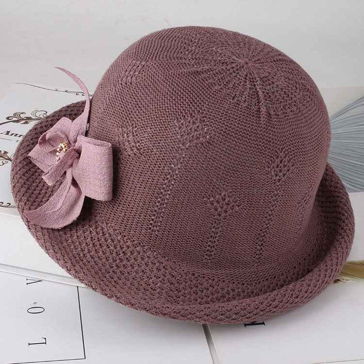Korean-Inspired Floral Knitted Sun Hat for Women - Trendy Alice Style Purple One size 57cm