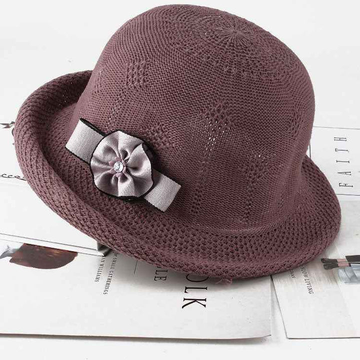 Korean-Inspired Floral Knitted Sun Hat for Women - Trendy Alice Style Skin purple One size 57cm