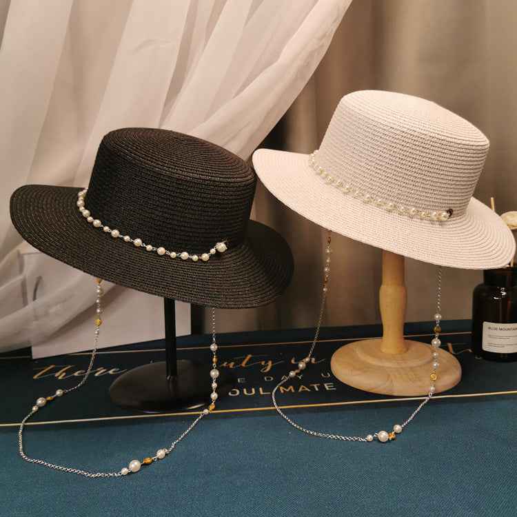 French Retro Pearl Chain Straw Hat - Elegant Accessory for Spring & Summer Chic Style