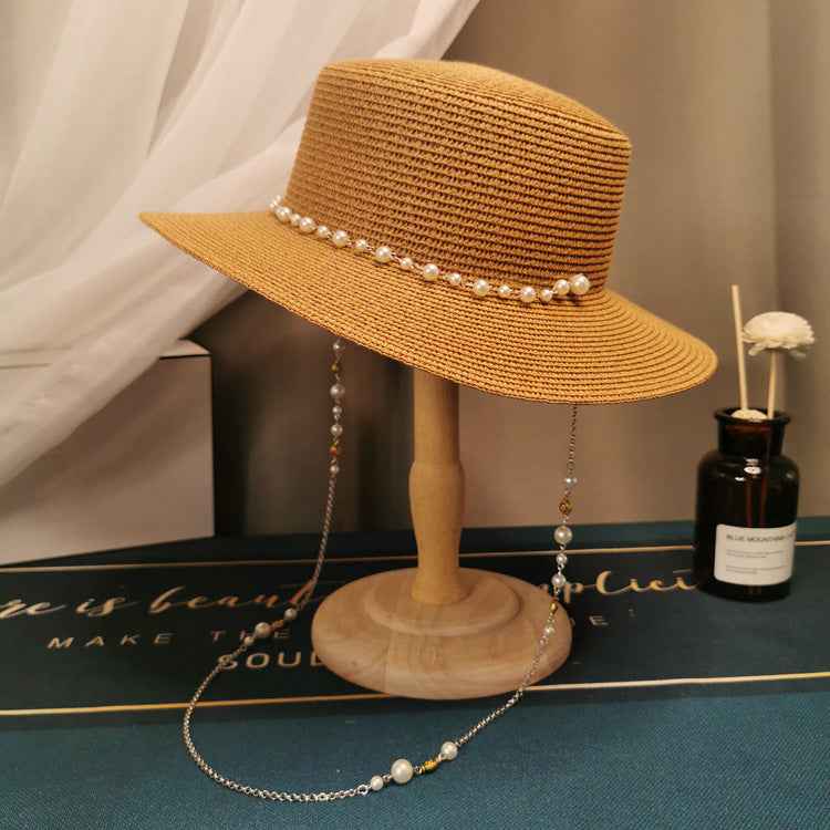 French Retro Pearl Chain Straw Hat - Elegant Accessory for Spring & Summer Chic Style