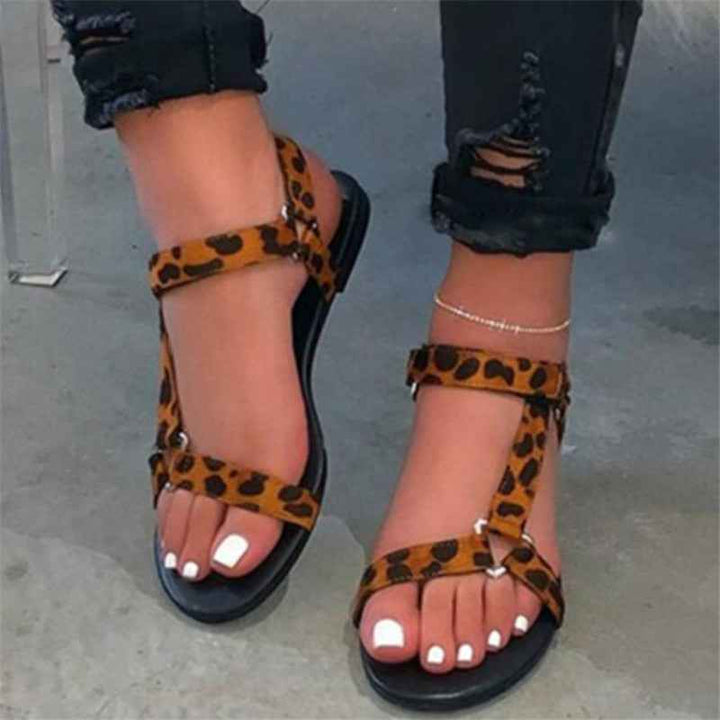 Flat Women Beach Shoes Slippers Sandals Leopard