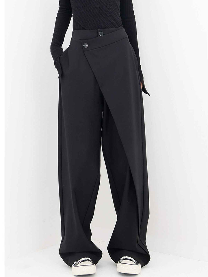 Women's High Waist Asymmetrical Wide Leg Pants - Elegant Fit Black