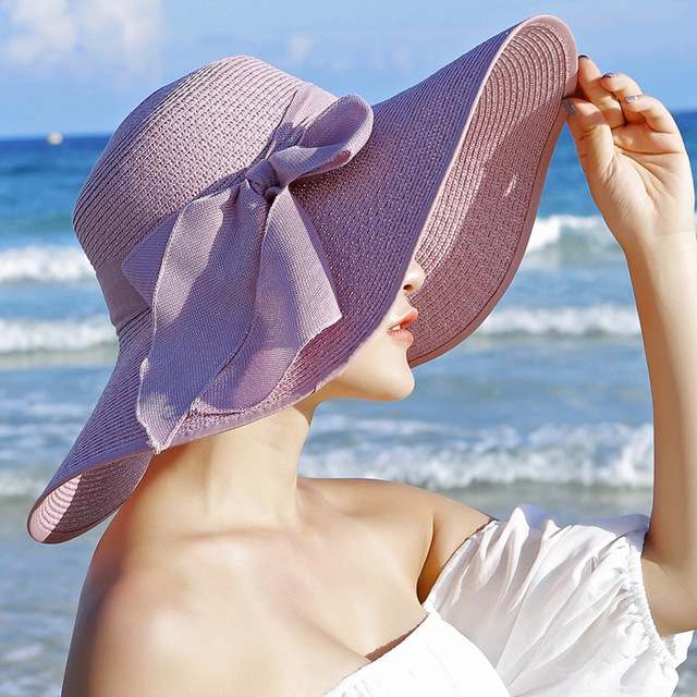 Beach sun protection straw hat LilacLight purple