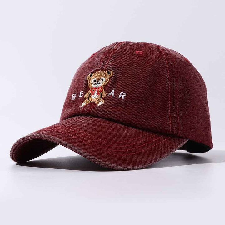 Women Cartoon Teddy Bear Embroidery Dad Hats Burgundy One Size