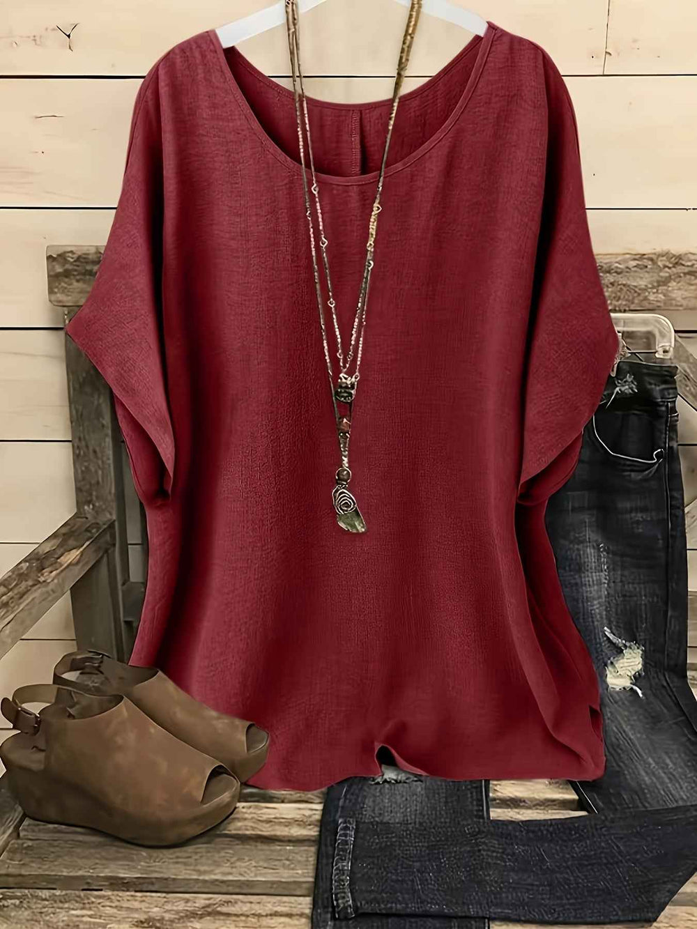 Women's Flowy Batwing Blouse Red