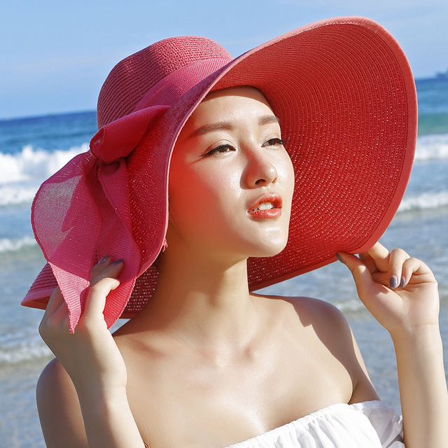 Beach sun protection straw hat Watermelon Red