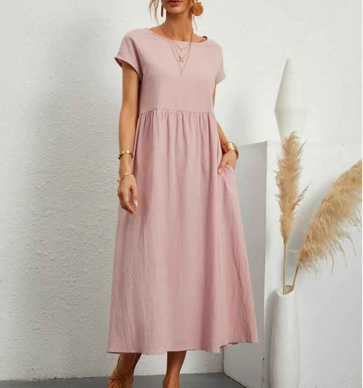 Sylvia | Elegant Relaxed Fit Midi Dress Pink