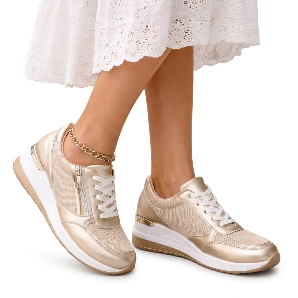 Women's Lace Up Sneakers Gold