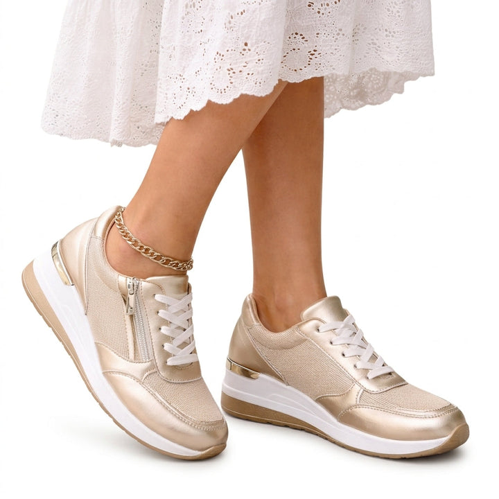 Women's Lace Up Sneakers Gold