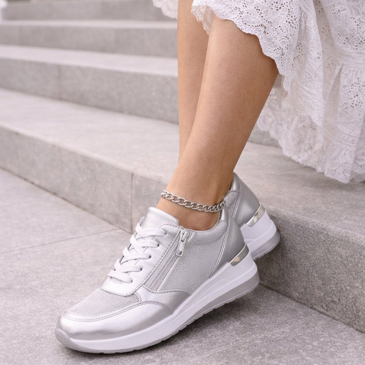 Women's Lace Up Sneakers Silver