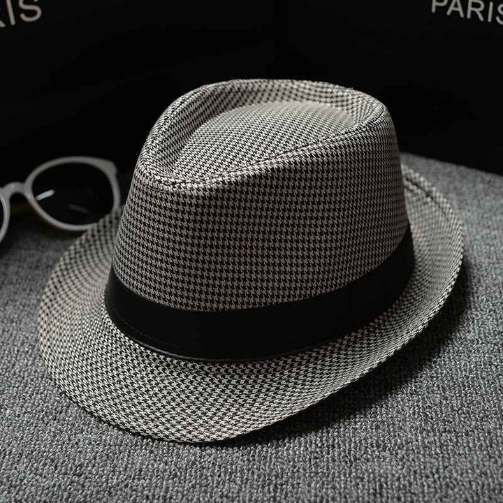 British Houndstooth Sun Hats for Men - Stylish European & American Outdoor Fashion Houndstooth black and brown 58cm