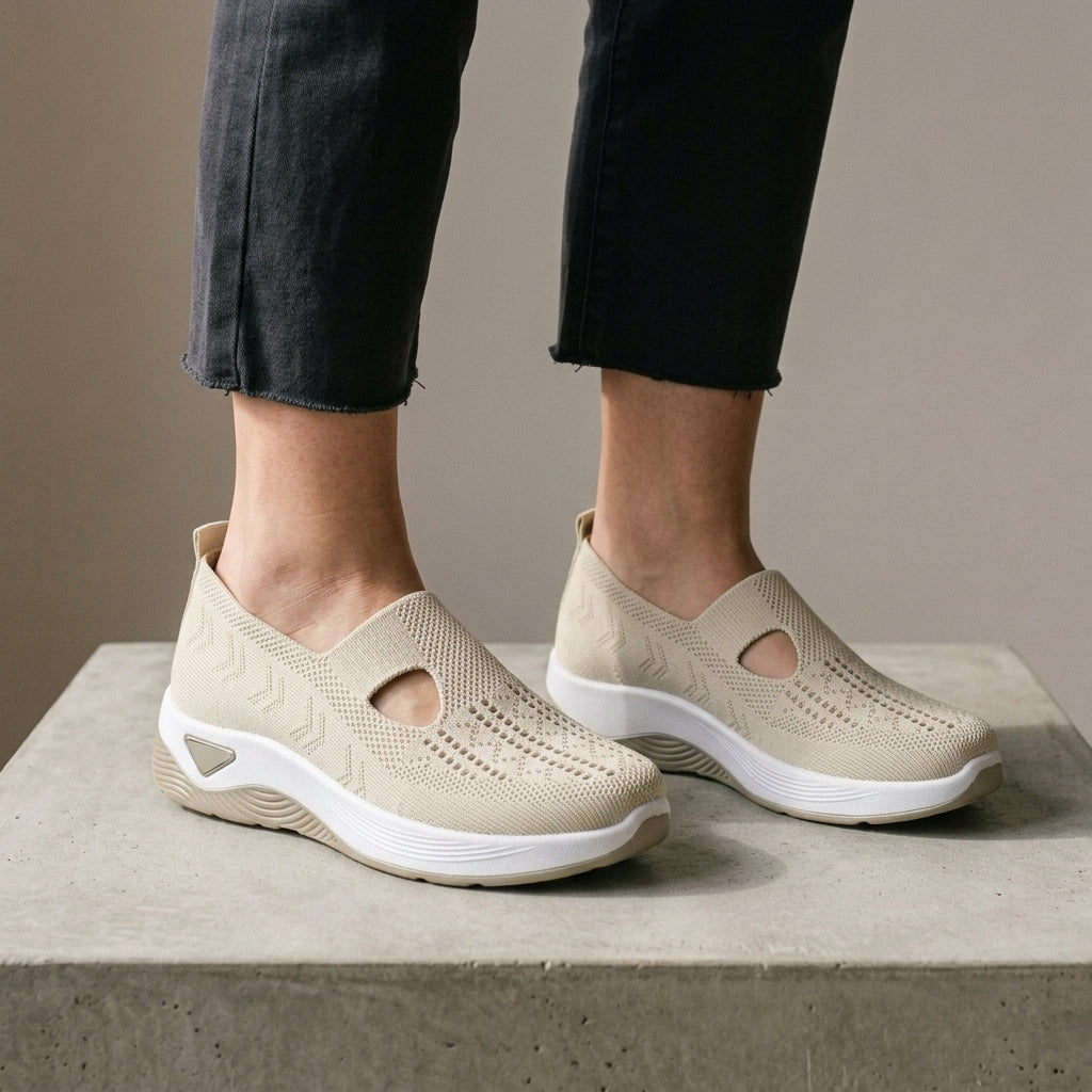 Women's Orthopedic Knit Sneakers Breathable Walking Shoes Cream