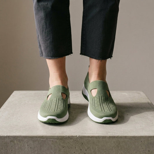 Women's Orthopedic Knit Sneakers Breathable Walking Shoes Army Green