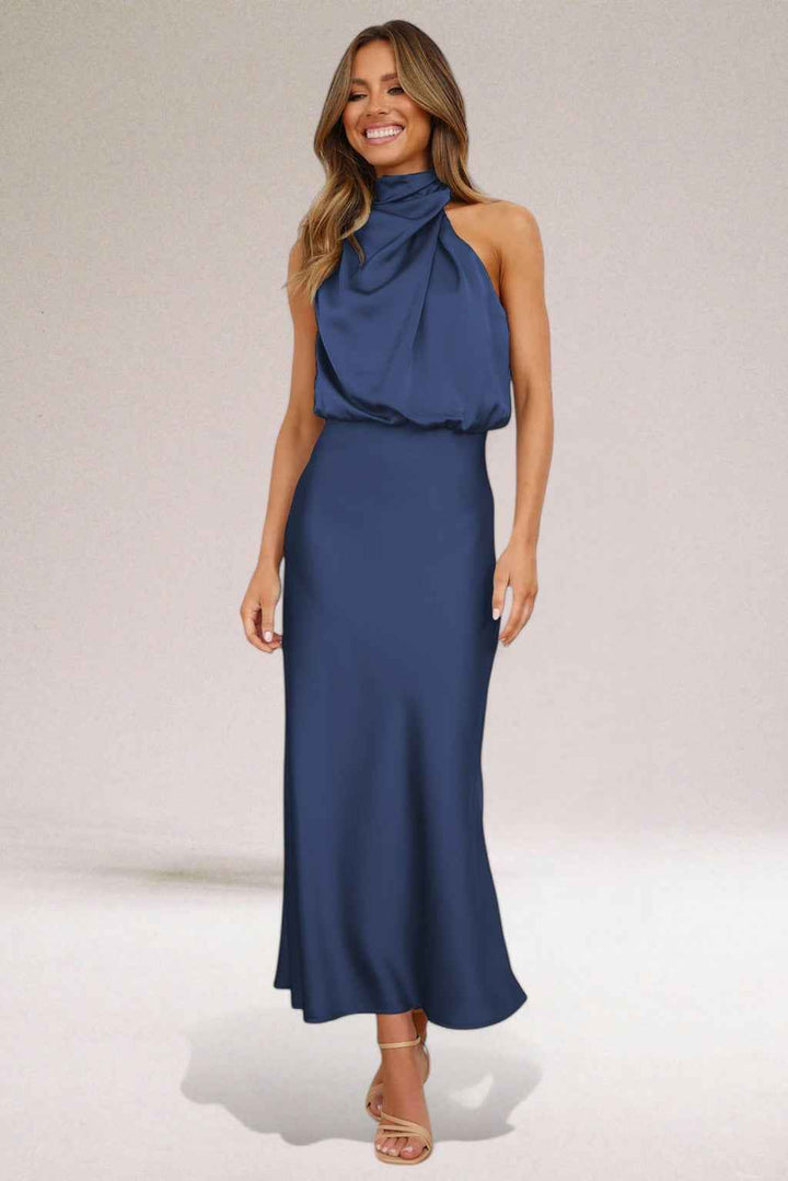 Flavia | Glamorous Dress with Halter Neckline Navy Blue