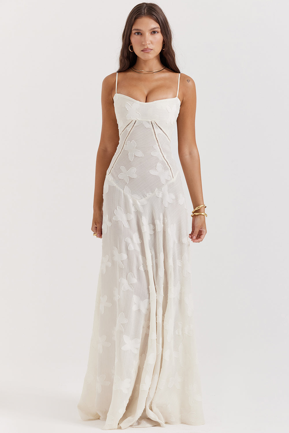 Charline | Women's Elegant Embroidered Maxi Dress White