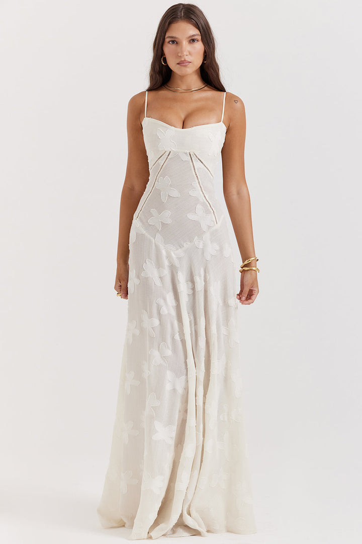 Charline | Women's Elegant Embroidered Maxi Dress White