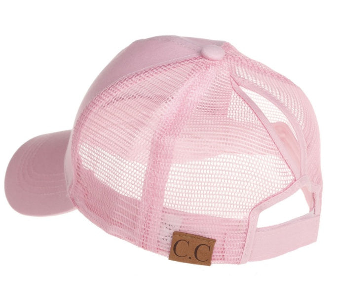 Casual Sunshade Duck Tongue Net Hat Ladies Ponytail Pink Plain