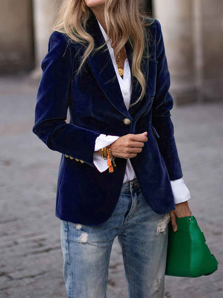 Women's Velvet Blazer - Stylish and Elegant Outerwear Navy Blue