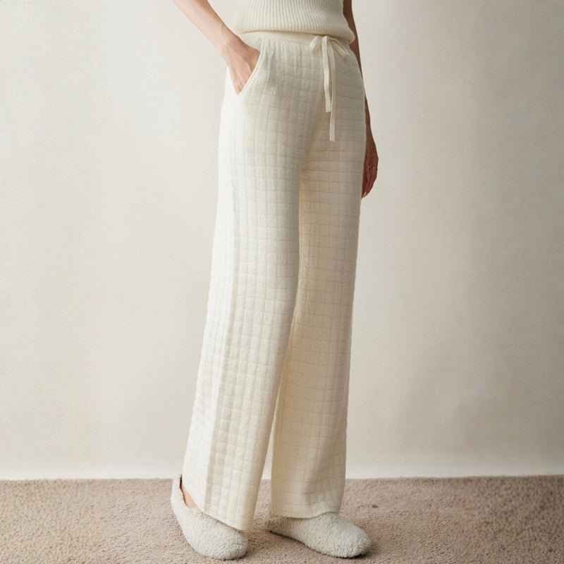 Women's Relaxed Fit Quilted Wide Leg Pants with Drawstring