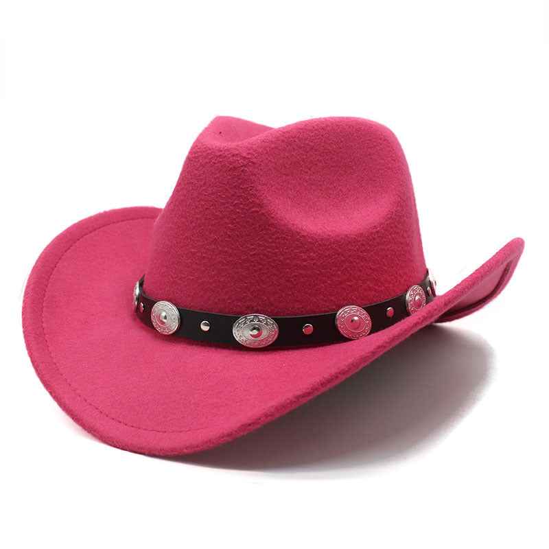 Minority Style Woolen Cowboy Hats for Couples - Stylish Western Fashion for Men & Women Pink M56to58cm
