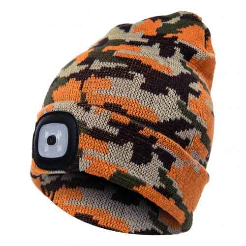 BrightBeam LED Knit Hat - Light-Up Knitted Beanie with Button Cell Power Camouflage gold C
