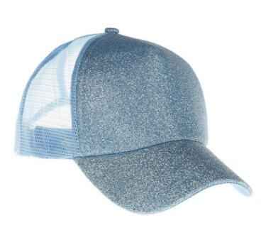Casual Sunshade Duck Tongue Net Hat Ladies Ponytail Sky blue Glittery