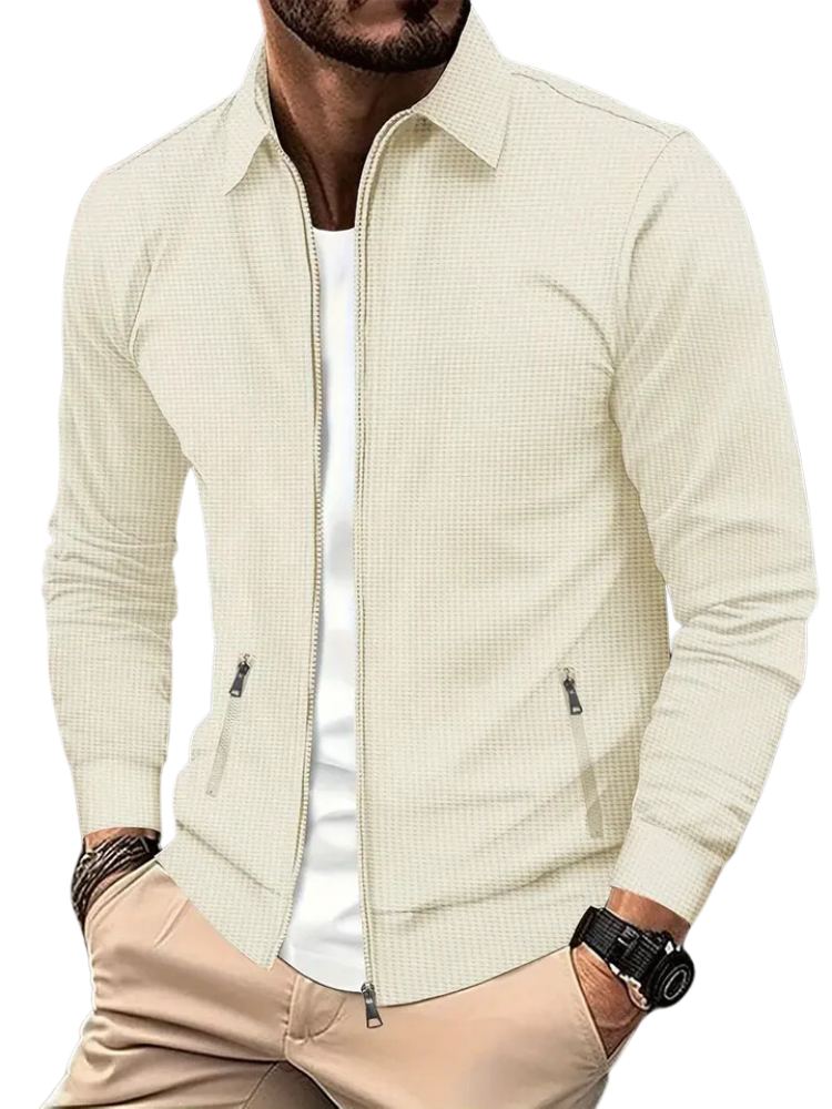 Men's Lightweight Jacket – Zip Closure, Ribbed Cuffs, Zippered Side Pockets Beige