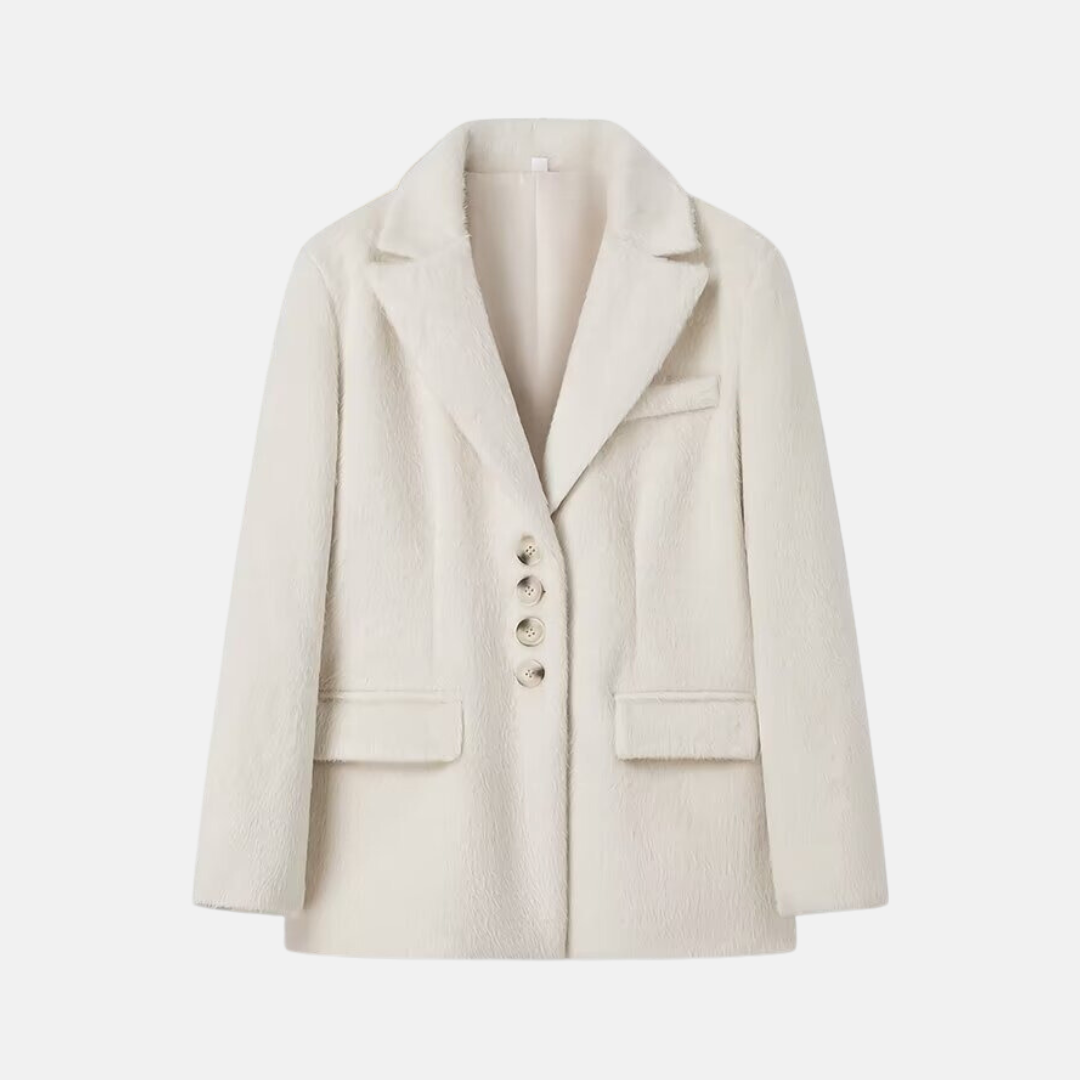 Women's Oversized Blazer – Plush Texture with Button Closure and Flap Pockets Apricot
