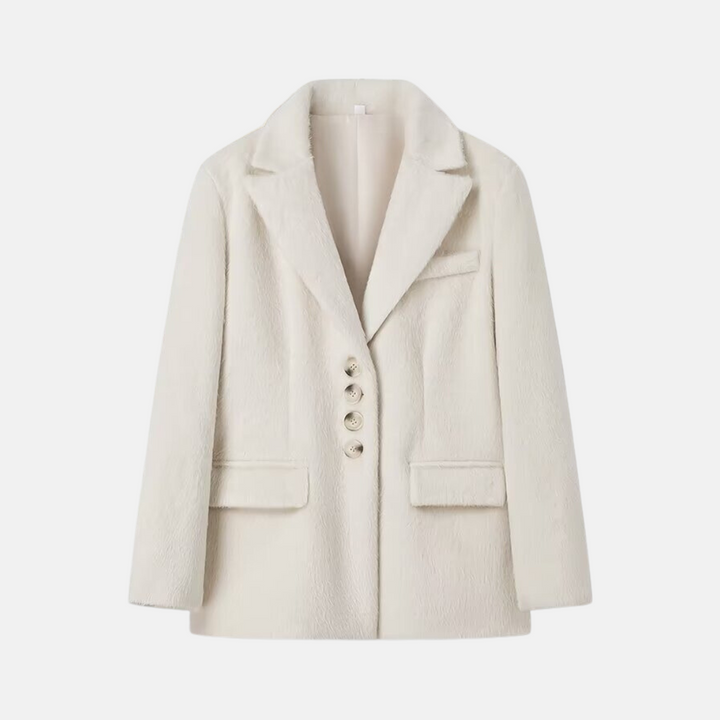 Women's Oversized Blazer – Plush Texture with Button Closure and Flap Pockets Apricot