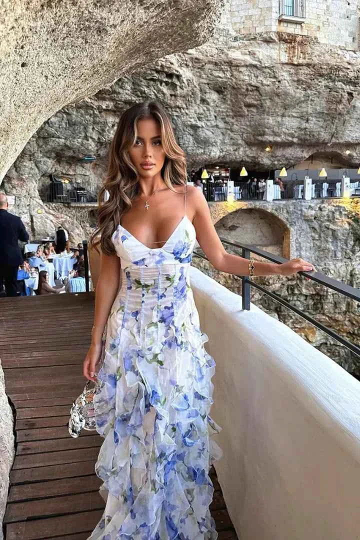 Women's Sleeveless Maxi Dress with Spaghetti Straps - Elegant Airy Layers