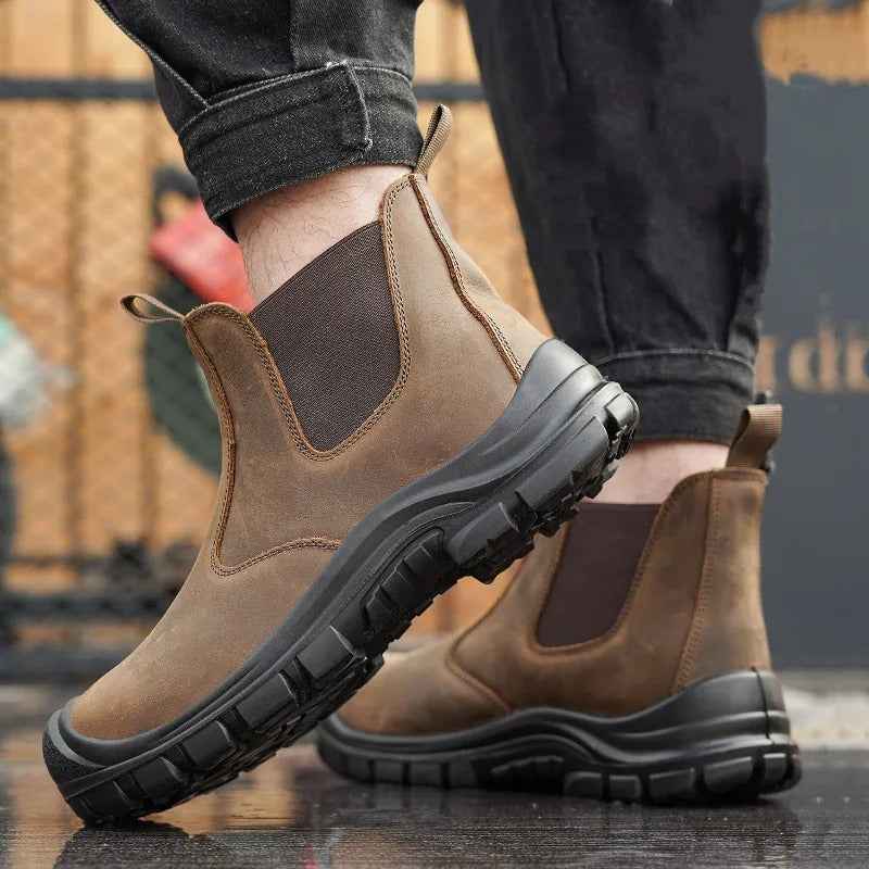 Men's Chelsea Winter Slip-On Work Boots Brown