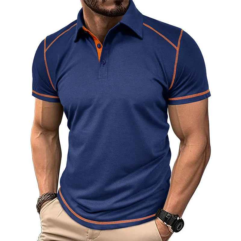 Men's Color Block Polo Shirt – Stylish Design for Daily Comfort Dark Blue