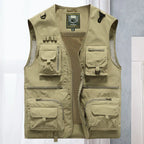 Men's Water-Repellent Utility Bodywarmer – Relaxed Fit with Multi-Pockets for Outdoor Use Khaki