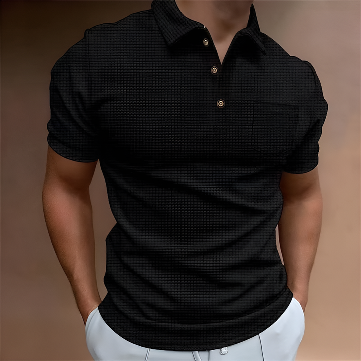 Men's Short-Sleeve Half-Zip Casual Polo Top Black