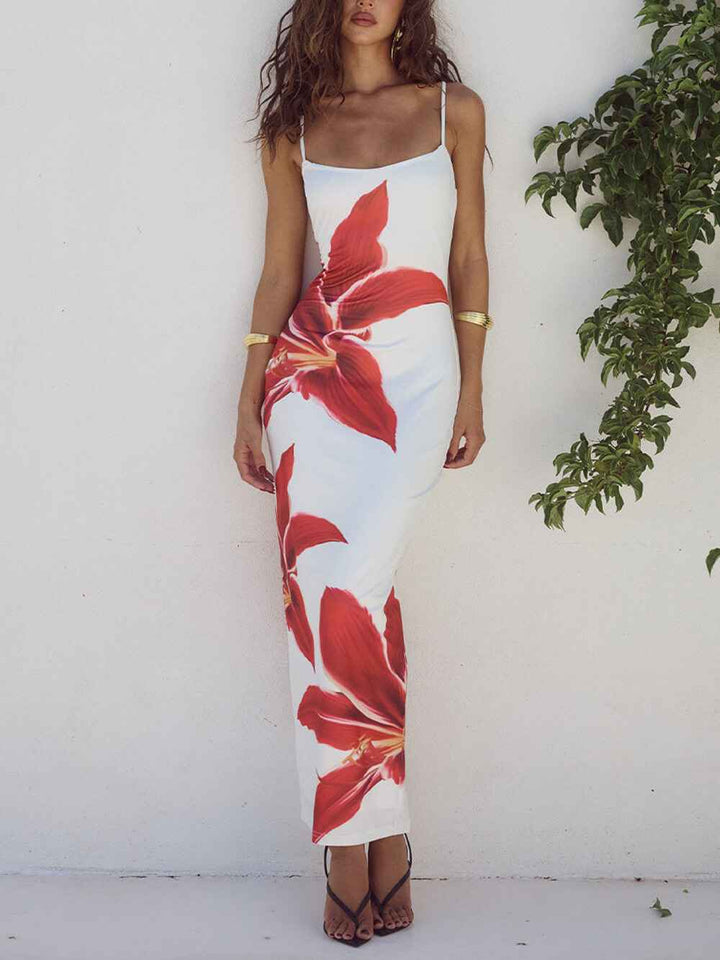 Women's Abstract Floral Print Maxi Dress White