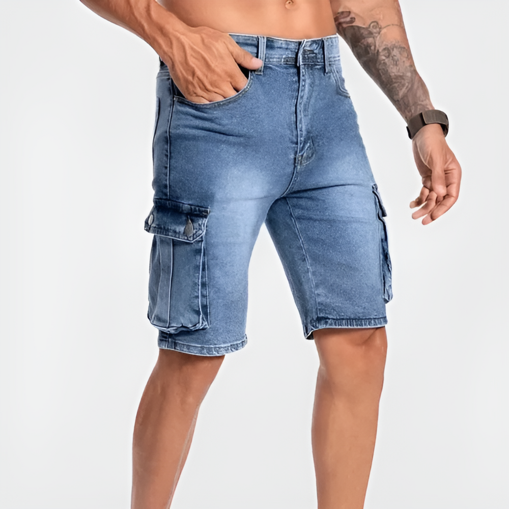 Men's Casual Denim Cargo Shorts Denim Blue