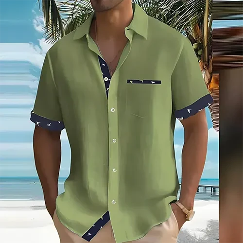 Men's Breathable Short Sleeve Summer Shirt - Stylish Design Green