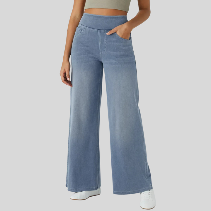Women's High-Waisted Elastic Trousers Light Blue