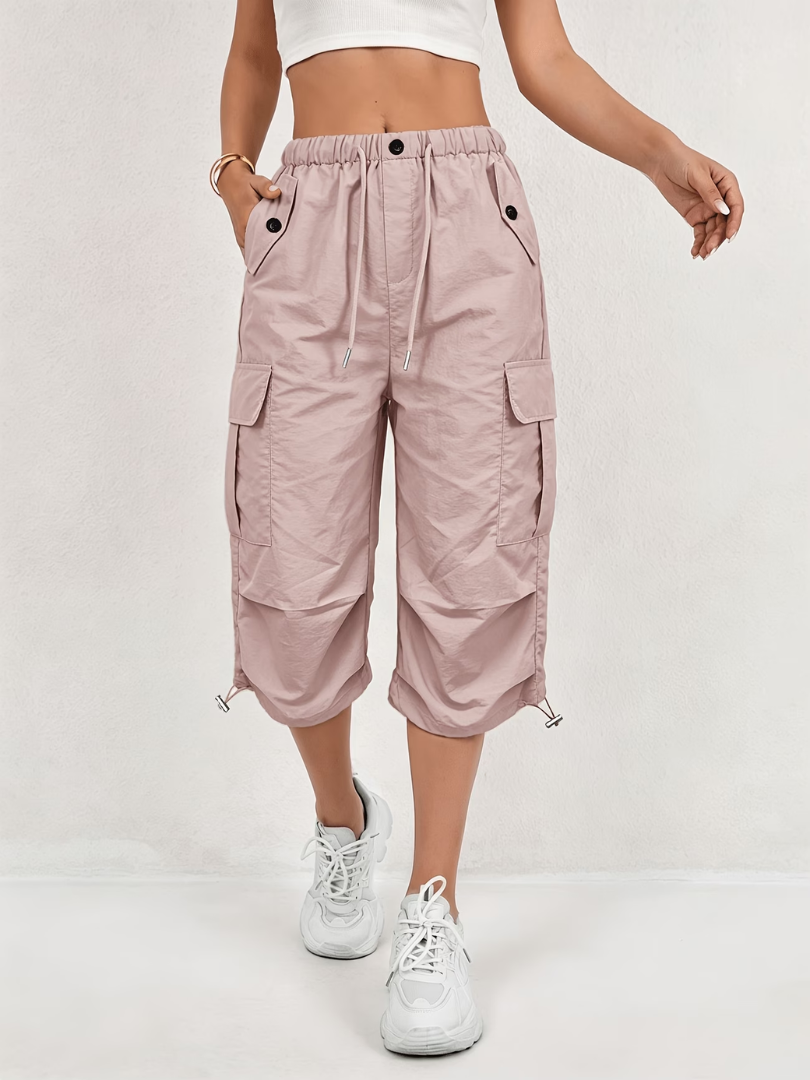 Women's Comfort Fit Cargo Capri Trousers Pink
