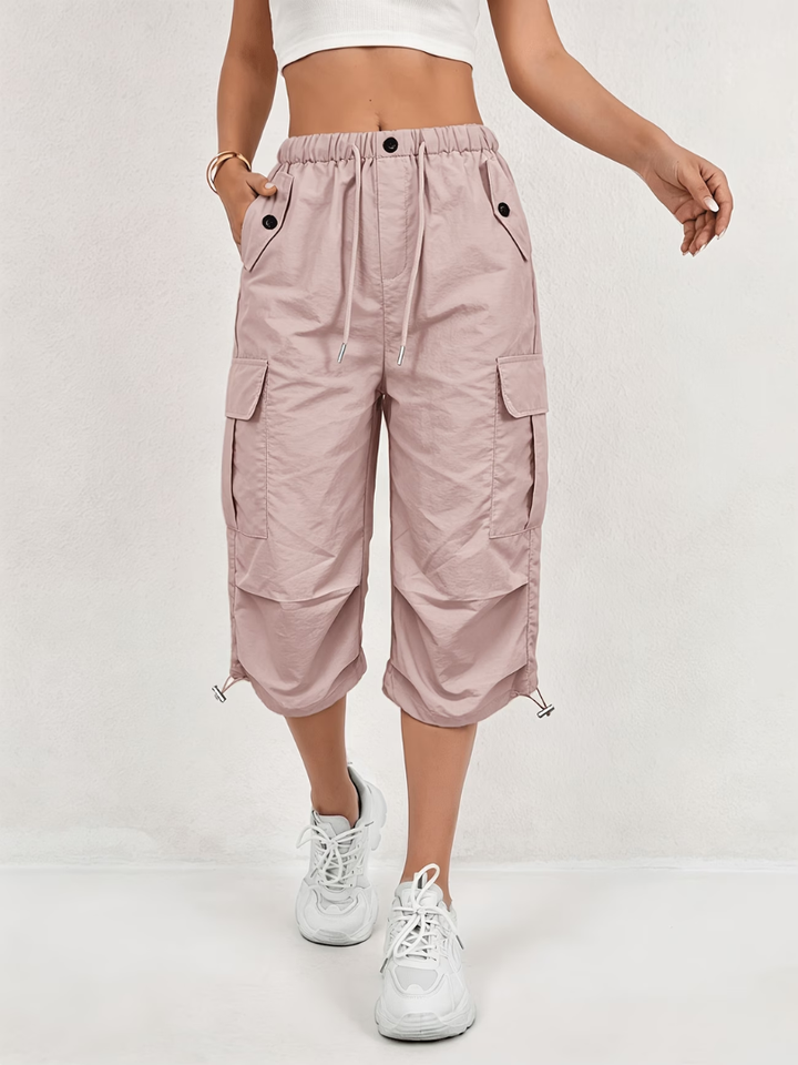 Women's Comfort Fit Cargo Capri Trousers Pink