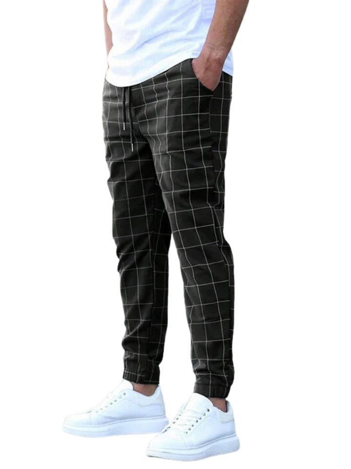 Men's Checked Pattern Stretch Trousers Black