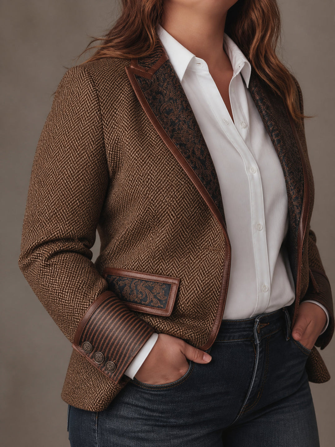 Damenblazer mit Fischgratmuster und Kunstpanel