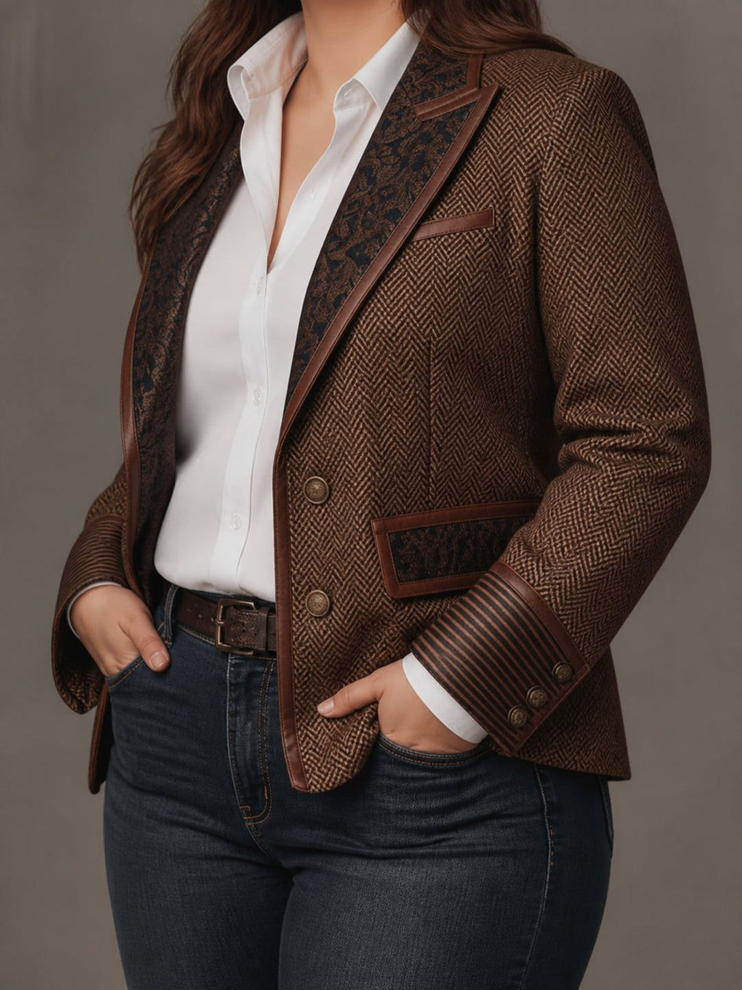 Damenblazer mit Fischgratmuster und Kunstpanel
