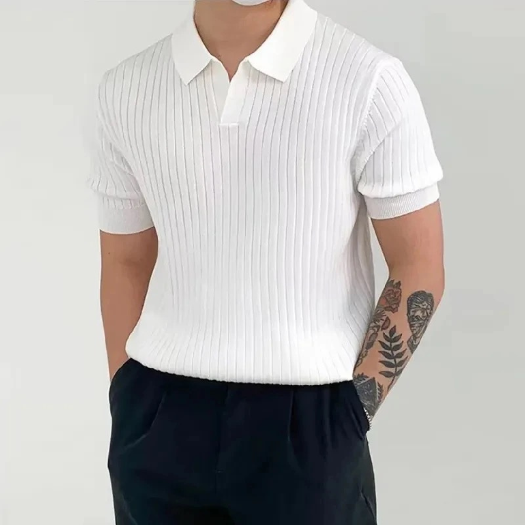 Men's Elegant Ribbed Polo Shirt White