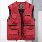 Men's Water-Repellent Utility Bodywarmer – Relaxed Fit with Multi-Pockets for Outdoor Use Red