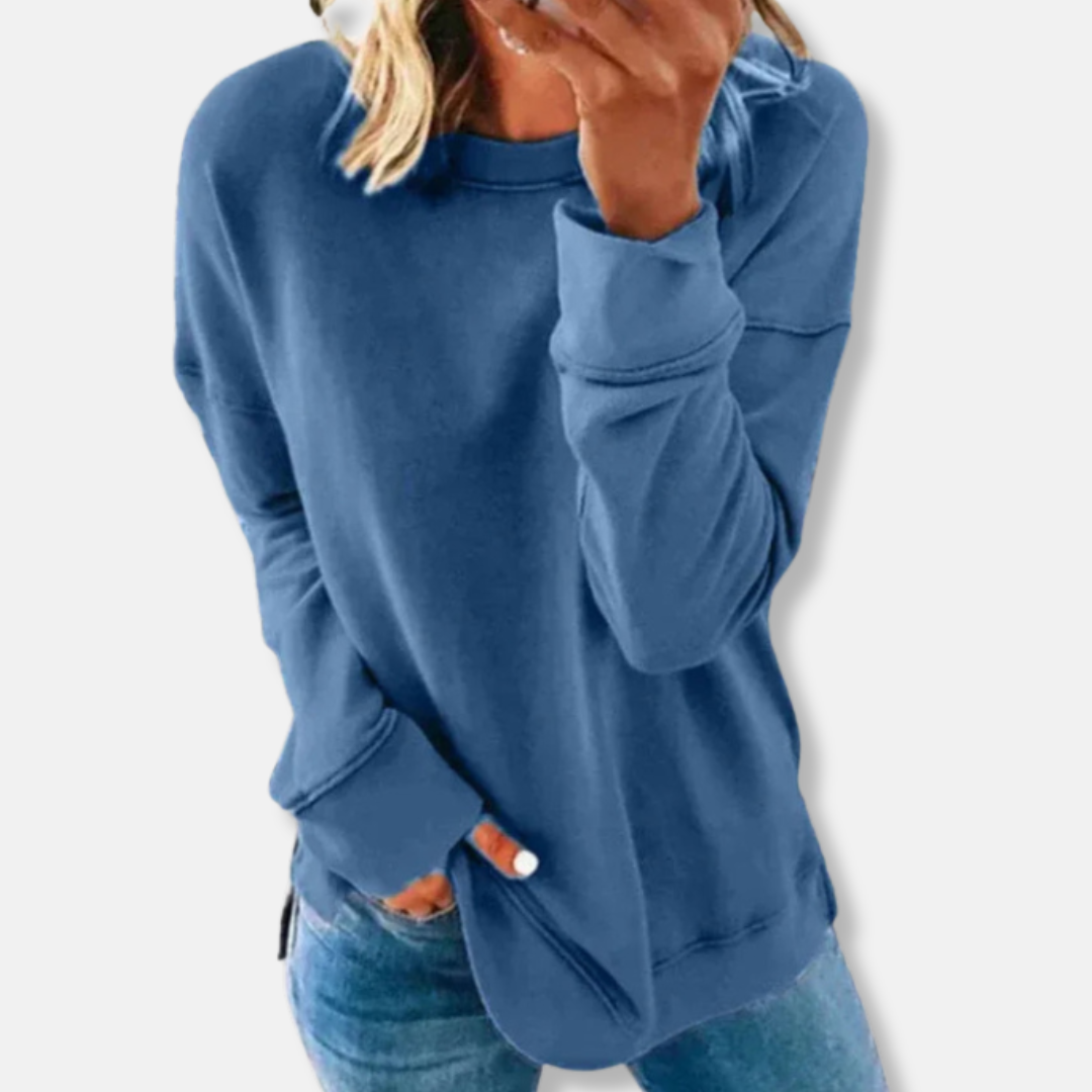 Women's Relaxed Fit Sweatshirt – Soft Cotton Blend – Casual Round Neck Blue