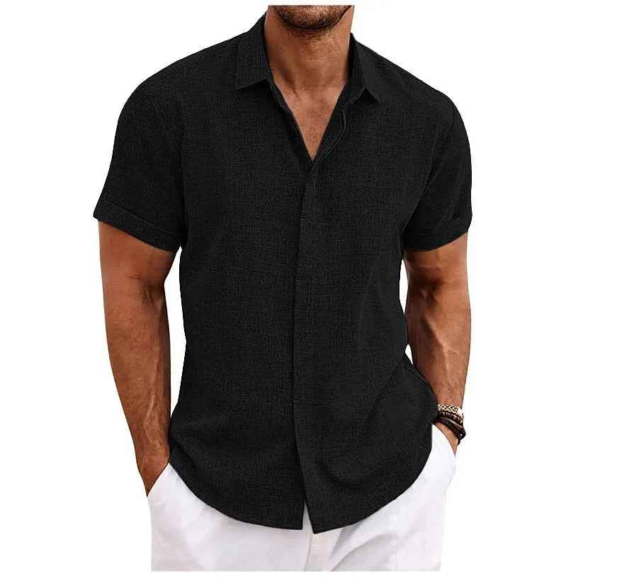 Men's Lightweight Cotton-Linen Casual Shirt Black
